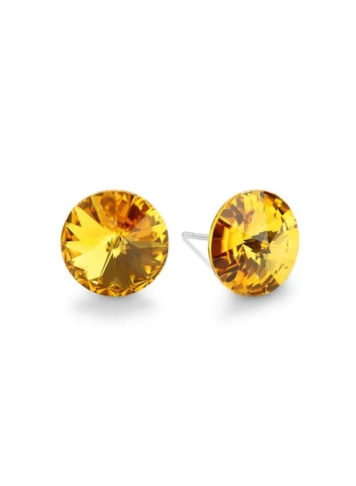 Seona Seona Ella 10mm Crystal Stud Earrings  – Hypoallergenic Stainless Steel Stud Earrings for Women, Elegant Crystal Rivoli Jewelry Earrings for Everyday and Special Occasions -  Sunflower